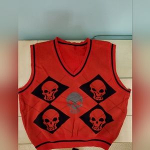 Sleeveless skull printed knit vest sweater